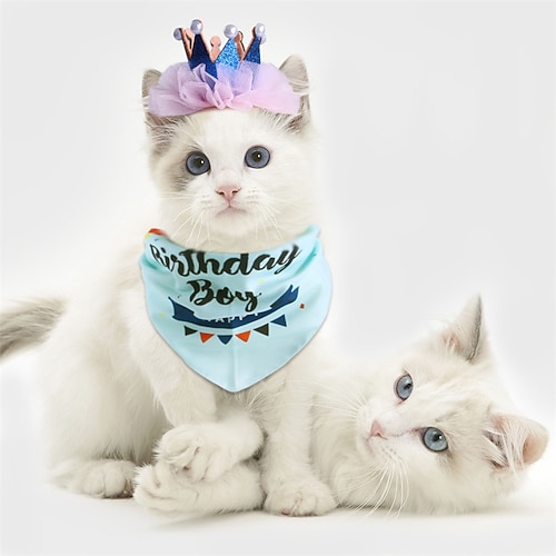

Pet Birthday Set Pearl Crown Hat Triangle Scarf Combination Birthday Dress Up Pet Supplies