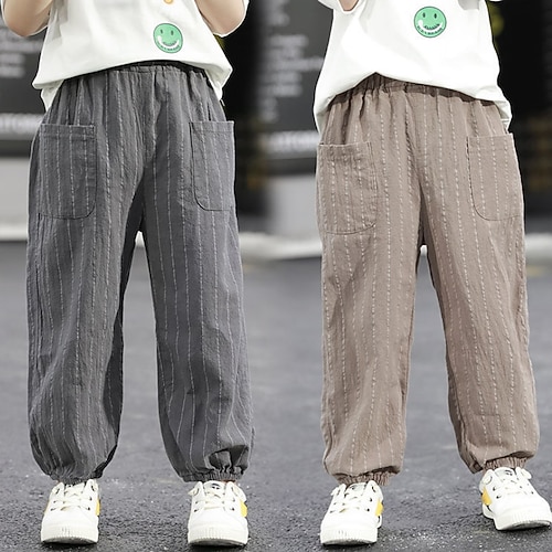 

Kids Boys Pants Striped Active Casual 2-12 Years Spring Khaki Gray