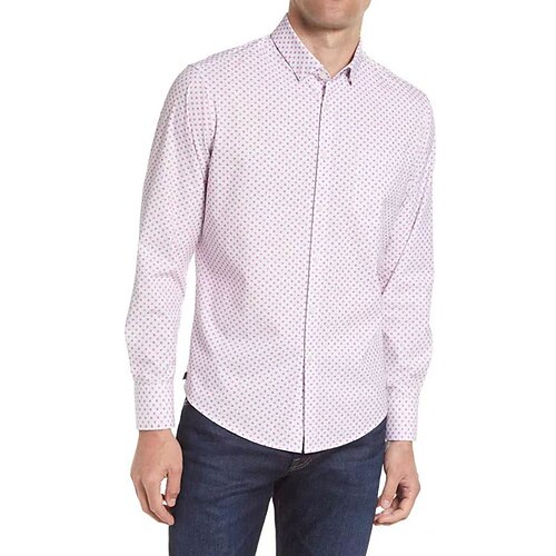 

Men's Dress Shirt Polka Dot Turndown Light Pink Wedding Work Long Sleeve Button-Down Clothing Apparel Fashion Business Formal Comfortable