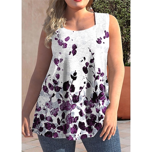 

Women's Plus Size Tops Tank Top Floral Print Sleeveless Strap Streetwear Daily Going out Polyester Spring Summer Green Blue