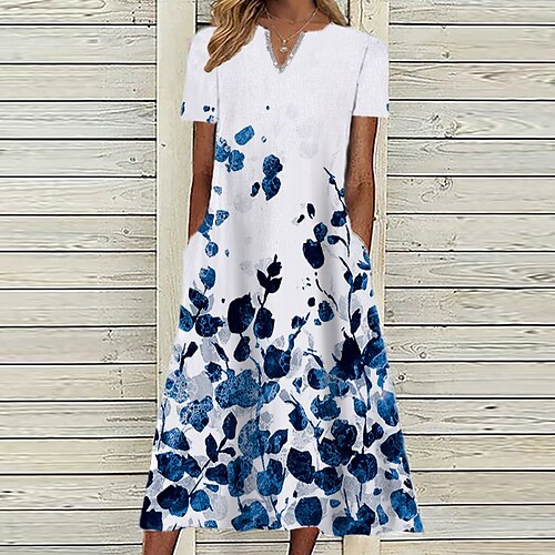 

Women's A Line Dress Midi Dress Green Blue Purple Wine Short Sleeve Floral Pocket Print Spring Summer V Neck Casual Vacation 2022 S M L XL XXL 3XL