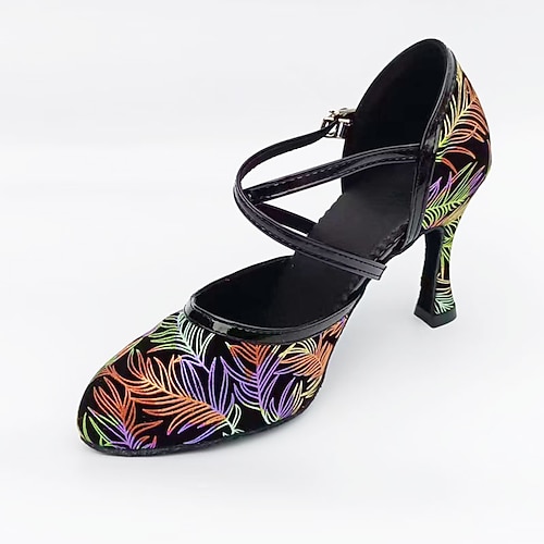 

Women's Ballroom Shoes Modern Shoes Indoor Performance Ballroom Dance Floral Pattern / Print High Heel Closed Toe Cross Strap Adults' Black / Red
