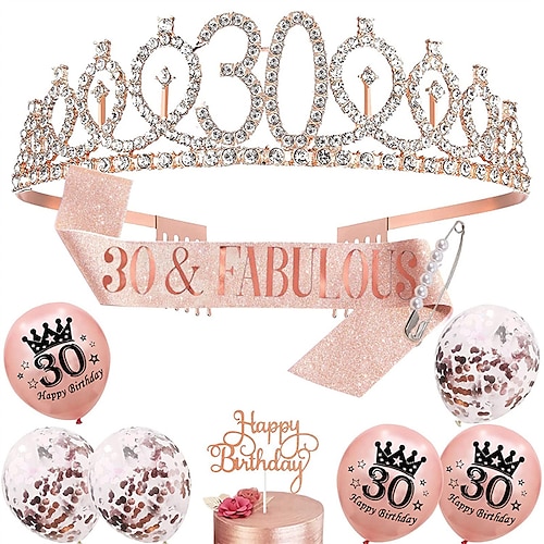 

30th Birthday Crown & Birthday Girl Sash Set, Rhinestone Tiaras and Crowns for Women Girls Gold Tiara Birthday Gold Sash Princess Tiaras Queen Crowns for Birthday Party Photoshoot