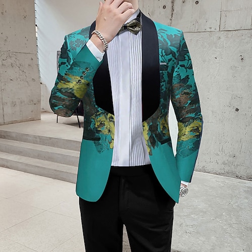 

Green Men's Ceremony Tuxedos 2 Piece Shawl Collar Floral Botanical Standard Fit Single Breasted One-button 2022