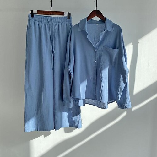 

Per donna Blusa Camicia Essenziale Verde primavera Blu Casual / quotidiano Ufficio Tinta unica Colletto Pantalone S M L XL 2XL