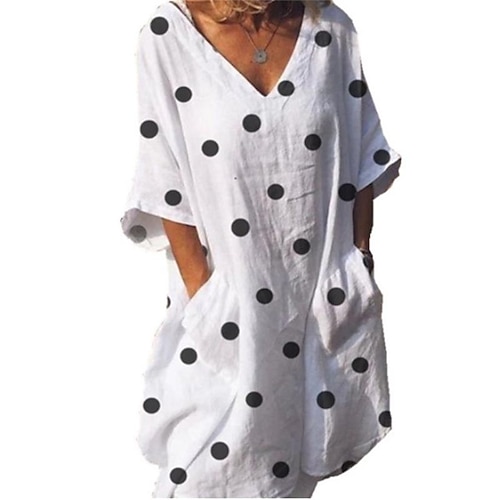 

Women's Loungewear Dress Nighty Dot Fashion Comfort Home Street Polyester V Wire Half Sleeve Pocket Fall Spring White Blue