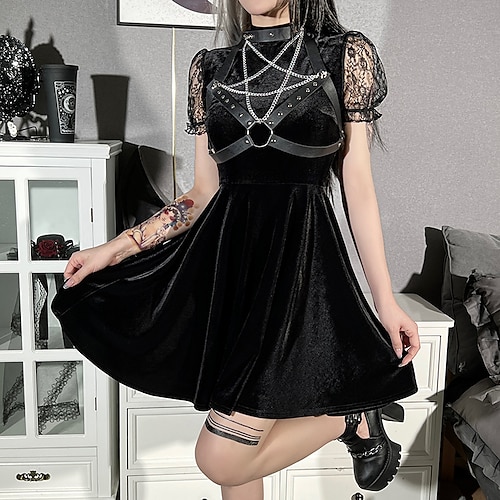 

Goth Girl Retro Vintage Gothic Lolita Punk & Gothic Dress Masquerade Women's Costume Vintage Cosplay Dress Masquerade