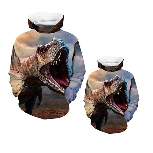 

Dad and Son Hoodie Dinosaur Animal Street Print Yellow Long Sleeve Active Matching Outfits