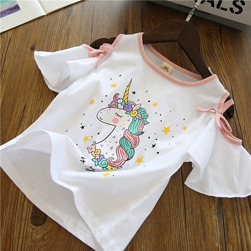 

Kids Girls' T shirt Unicorn Daily Short Sleeve Active Cotton 3-6 Years Spring Pink