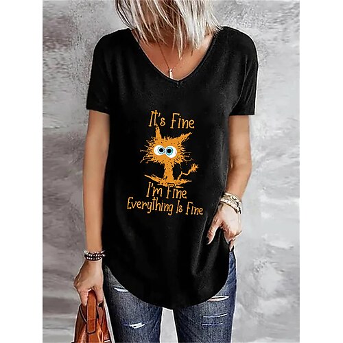 

Women's T shirt Tee Green Blue Black Animal Letter Print Short Sleeve Casual Daily Basic V Neck Regular Loose Fit S