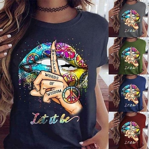 

2020 cross-border hot sale wish amazon shut up gesture lip print round neck short sleeve top t-shirt
