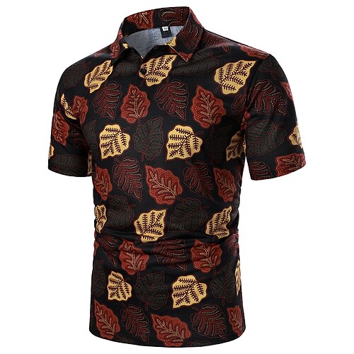

Men's Golf Shirt Dress Shirt Casual Shirt Shirt Print Plants Tropical Holiday Button Down Collar Casual Daily Color Block Button-Down Short Sleeve Tops Simple Color Block Casual Fashion Red