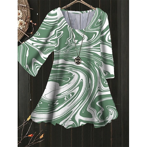 

Women's Plus Size Tops Blouse Shirt Color Gradient Print 3/4 Length Sleeve Crewneck Streetwear Daily Holiday Polyester Spring Summer Green Blue