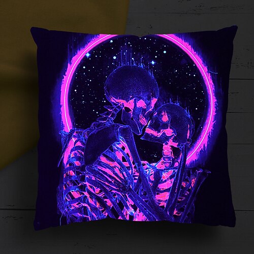 

Halloween UV Reactive Cushion Cover 1PC Soft Decorative Skull Square Throw Pillow Cover Cushion Case Pillowcase for Bedroom Livingroom Superior Quality Machine Washable Indoor Cushion for Sofa Couch Bed Chair