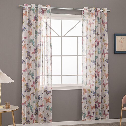 

1 Panel Butterfly Sheer Curtains Window Curtains for Bedroom,Grommet Window Treatment Curtain, Sheer Drapes for Living Room