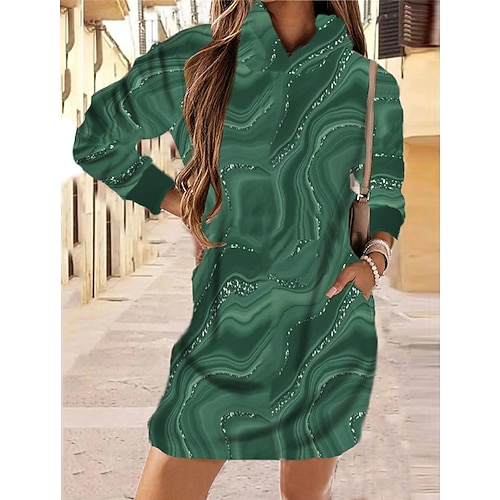 

Women's Hoodie Dress Short Mini Dress Green Blue Gray Long Sleeve Color Gradient Pocket Print Fall Spring Hooded Casual Fashion 2022 XS S M L XL XXL 3XL 4XL