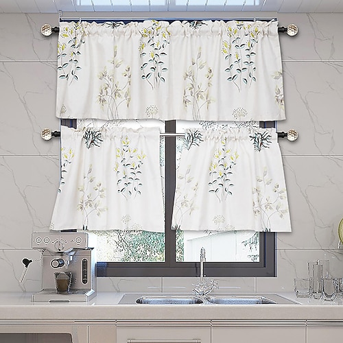 

Pastoral Style Cafe Curtain Floral Pattern Kitchen Curtain 1 Panel Rod Pocket Short Window Curtain Floral Window Valance