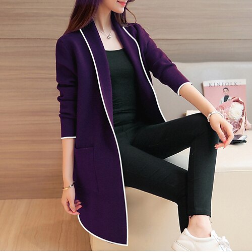 

Women's Trench Coat Outdoor Street Daily Winter Fall Regular Coat Regular Fit Thermal Warm Breathable Casual Jacket Long Sleeve Color Block Black Wine Gray