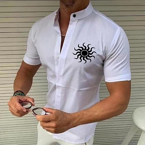 

Men's Shirt Solid Color Sun Standing Collar Street Casual Button-Down Half Sleeve Tops Designer Casual Fashion Breathable A B White / Summer