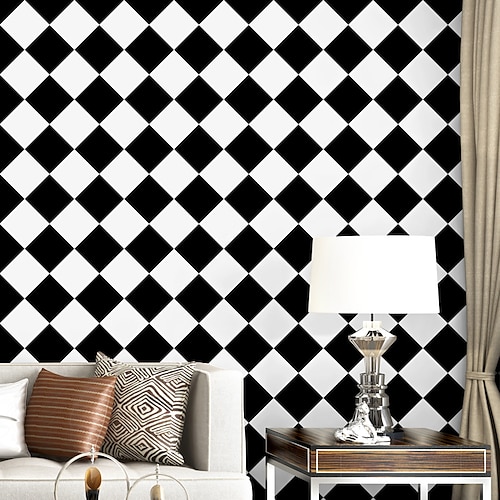 

Black And white Wallpaper Modern Simple American Square Llattice Diamond Geometry Living Room Bedroom Dining Room TV Background Wallpaper