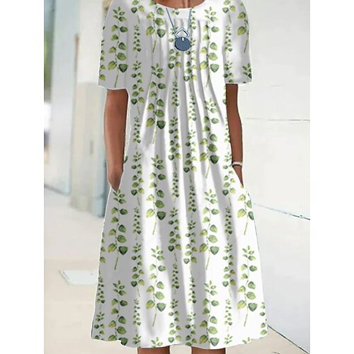 

Women's A Line Dress Midi Dress Beige Short Sleeve Print Print Spring Summer Crew Neck Elegant Casual 2022 S M L XL XXL 3XL