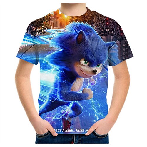 

Kids Boys T shirt Tee Sonic Short Sleeve 3D Print Graphic Patterned Crewneck Black Blue Gray Children Tops Spring Summer Active Daily Outdoor Regular Fit 4-12 Years