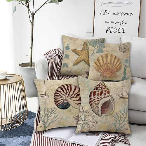 

Sea Shell Double Side Cushion Cover 4PC Soft Decorative Square Throw Pillow Cover Cushion Case Pillowcase for Bedroom Livingroom Superior Quality Machine Washable Indoor Cushion for Sofa Couch Bed Chair
