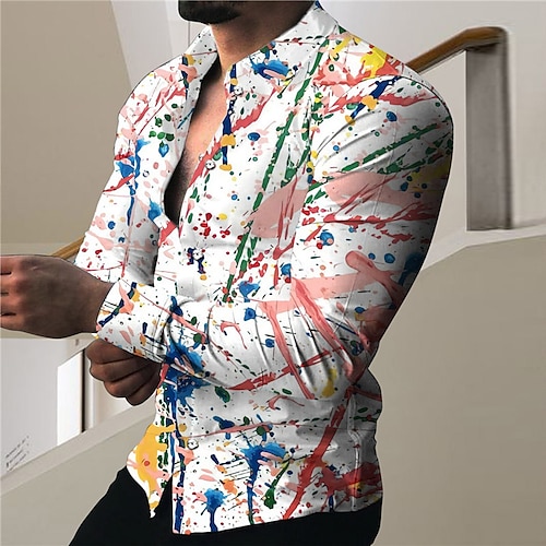 

Homme Chemise Graffiti Col rabattu Blanche 3D effet Extérieur Plein Air Manches Longues Bouton bas Imprimer Vêtement Tenue Mode Design Casual Respirable / Eté / Printemps / Eté