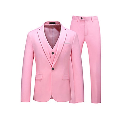 

White Pink Burgundy Men's Party / Evening Homecoming Valentine's Day Suits 3 Piece Solid Colored Tailored Fit Single Breasted One-button 2022