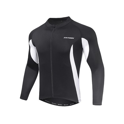 

XINTOWN Men's Cycling Jersey Long Sleeve Bike Top with 3 Rear Pockets Mountain Bike MTB Road Bike Cycling Sunscreen Breathable Quick Dry Soft Black Green Brown Color Block Polyester Sports Clothing