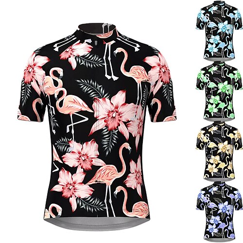 

21Grams Men's Cycling Jersey Short Sleeve Bike Top with 3 Rear Pockets Mountain Bike MTB Road Bike Cycling Breathable Quick Dry Moisture Wicking Reflective Strips Green Purple Yellow Flamingo