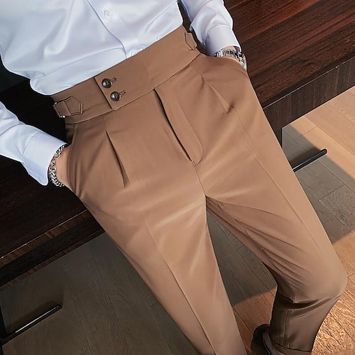 

Men's Dress Pants Trousers Pleated Pants Suit Pants Pocket High Rise Solid Color Comfort Soft Ankle-Length Daily Going out Vintage Elegant Black White High Waist