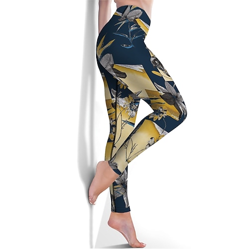 

Women's Cropped Leggings Workout Tights High Waist Tummy Control Butt Lift Floral Yellow Dark Navy Red Yoga Fitness Gym Workout Sports Activewear High Elasticity Athletic Athleisure