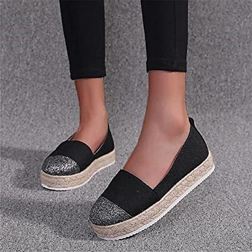 

Women's Slip-Ons Daily Espadrilles Plus Size Platform Round Toe Casual Synthetics Loafer Solid Colored Black Light Grey White