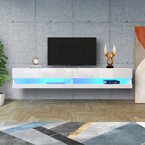 

180 Wall Mounted Floating 80 TV Stand with 20 Color LEDs White