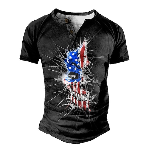 

Men's Henley Shirt Tee T shirt Tee 3D Print Graphic Patterned Color Block Crack Plus Size Henley Daily Sports Patchwork Button-Down Short Sleeve Tops Designer Basic Casual Classic Black / Summer