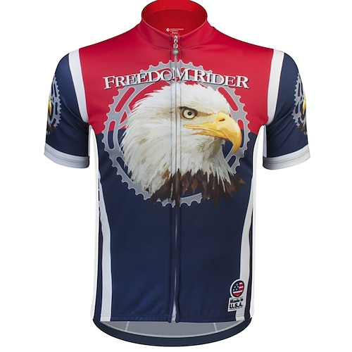 

21Grams Men's Cycling Jersey Short Sleeve Bike Top with 3 Rear Pockets Mountain Bike MTB Road Bike Cycling Breathable Quick Dry Moisture Wicking Reflective Strips Red Blue Gear Eagle USA Polyester