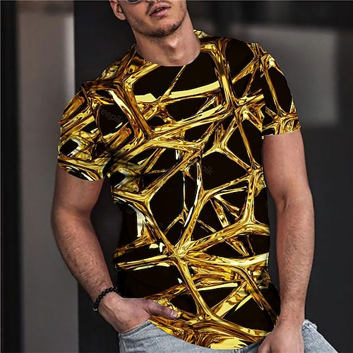 

Men's Unisex T shirt Tee Graphic Prints Geometry Crew Neck Gold 3D Print Outdoor Street Short Sleeve Print Clothing Apparel Sports Designer Casual Big and Tall / Summer / Summer