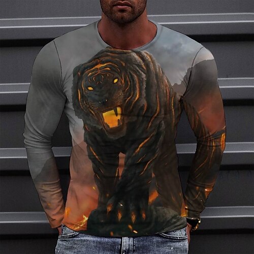 

Men's Tee T shirt Tee 3D Print Graphic Patterned Round Neck Casual Daily Print Long Sleeve Tops Designer Fashion Comfortable Big and Tall Orange