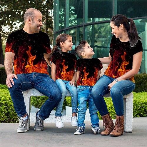 

Family Look Hoodie Graphic Patterned Street Print Blue Yellow Long Sleeve Active Matching Outfits