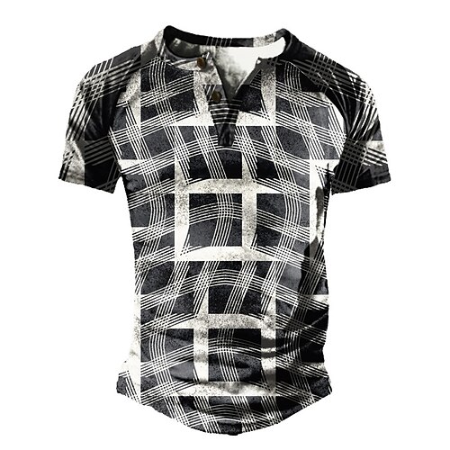 

Men's Henley Shirt Tee T shirt Tee 3D Print Graphic Patterned Lattice Tartan Plus Size Henley Daily Sports Patchwork Button-Down Short Sleeve Tops Designer Basic Casual Classic Black / Summer