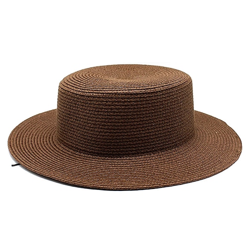 

Flat Straw Hat Female Male Summer Sun Hat Seaside Vacation Beach Sunscreen Hat Head Circumference About 56-58cm