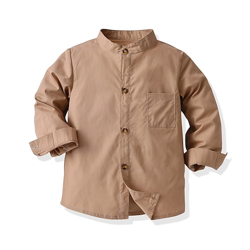 

Kids Boys Shirt Solid Color Daily Long Sleeve Daily Cotton 3-6 Years Winter Camel