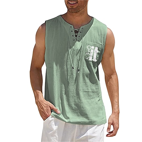 

Men's Shirt Graphic Cartoon V Neck Green Khaki Light Blue Black Hot Stamping Outdoor Street Sleeveless Lace up Print Clothing Apparel Fashion Designer Casual Big and Tall / Summer / Spring / Summer