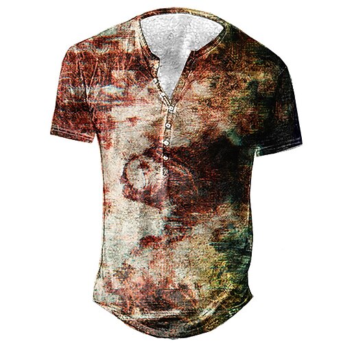 

Men's Henley Shirt Tee T shirt Tee 3D Print Graphic Patterned Vintage Plus Size Henley Daily Sports Button-Down Print Short Sleeve Tops Designer Basic Casual Big and Tall Coffee / Summer