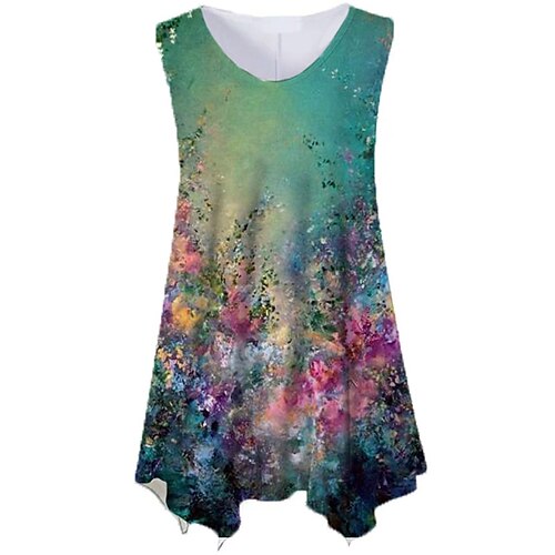 

Women's Plus Size Tops Tank Top Floral Print Sleeveless Crewneck Streetwear Daily Holiday Cotton Spandex Jersey Spring Summer Green Blue