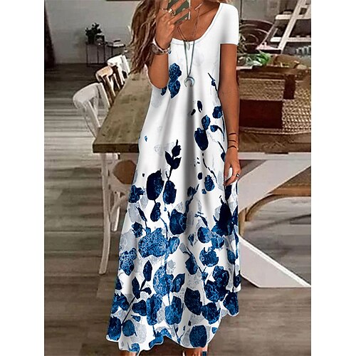 

Mulheres Vestido casual Vestido de turno Vestido Longo Vestido Maxi Azul Arco-íris Azul Claro Manga Curta Floral Bolsos Primavera Verão Decote V 2022 S M L XL XXL 3XL