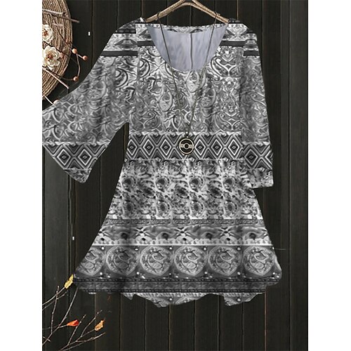 

Women's Plus Size Tops Blouse Shirt Floral Graphic Patterned Print 3/4 Length Sleeve Crewneck Streetwear Daily Holiday Polyester Spring Summer Blue Gray