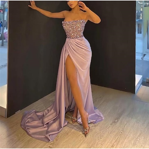 

Mermaid / Trumpet Evening Dresses Sexy Dress Formal Court Train Sleeveless Strapless Sequined Backless with Pearls Crystals Beading 2022 / Sparkle & Shine