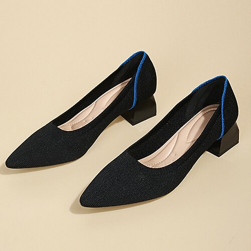 

Women's Heels Flyknit Shoes Block Heel Closed Toe Elegant Casual Daily Office Tissage Volant Loafer Spring Summer Solid Colored Almond Black Light Green